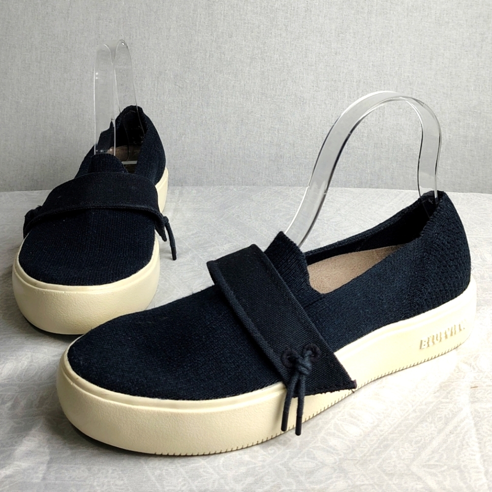 Vionic Black Blue Denim Knit Cream Flats Comfortable Slip-On Loafers Unisex 9